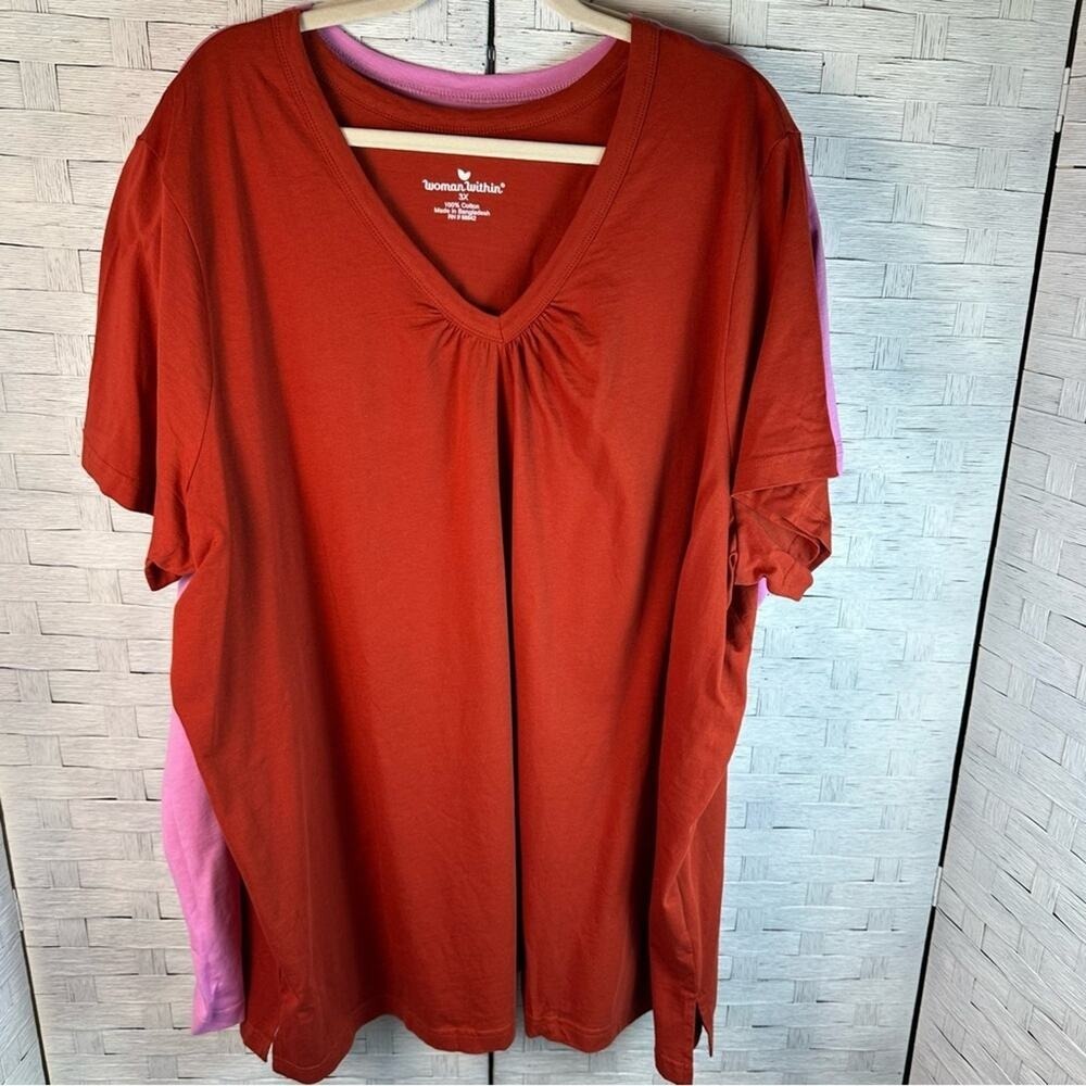Women Within two V-neck T-shirts one lavender‎ one bird orange, casual plus size
